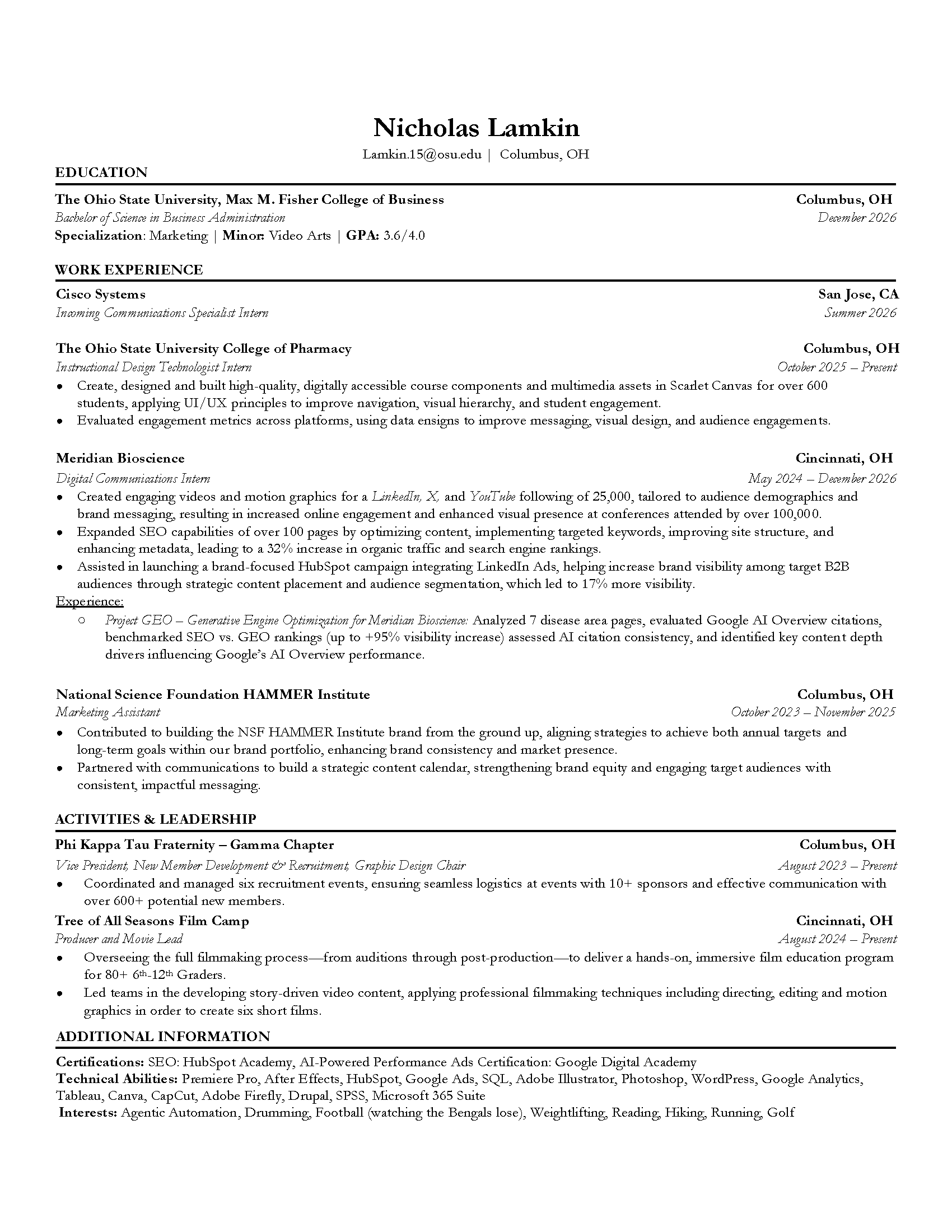 Nicholas Lamkin Resume